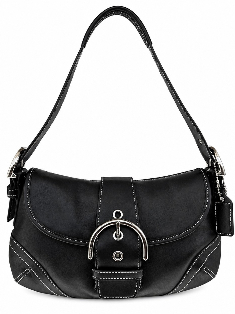 Coach Vintage Soho Black Leather Shoulder Bag with Silver Buckle Good Cond.